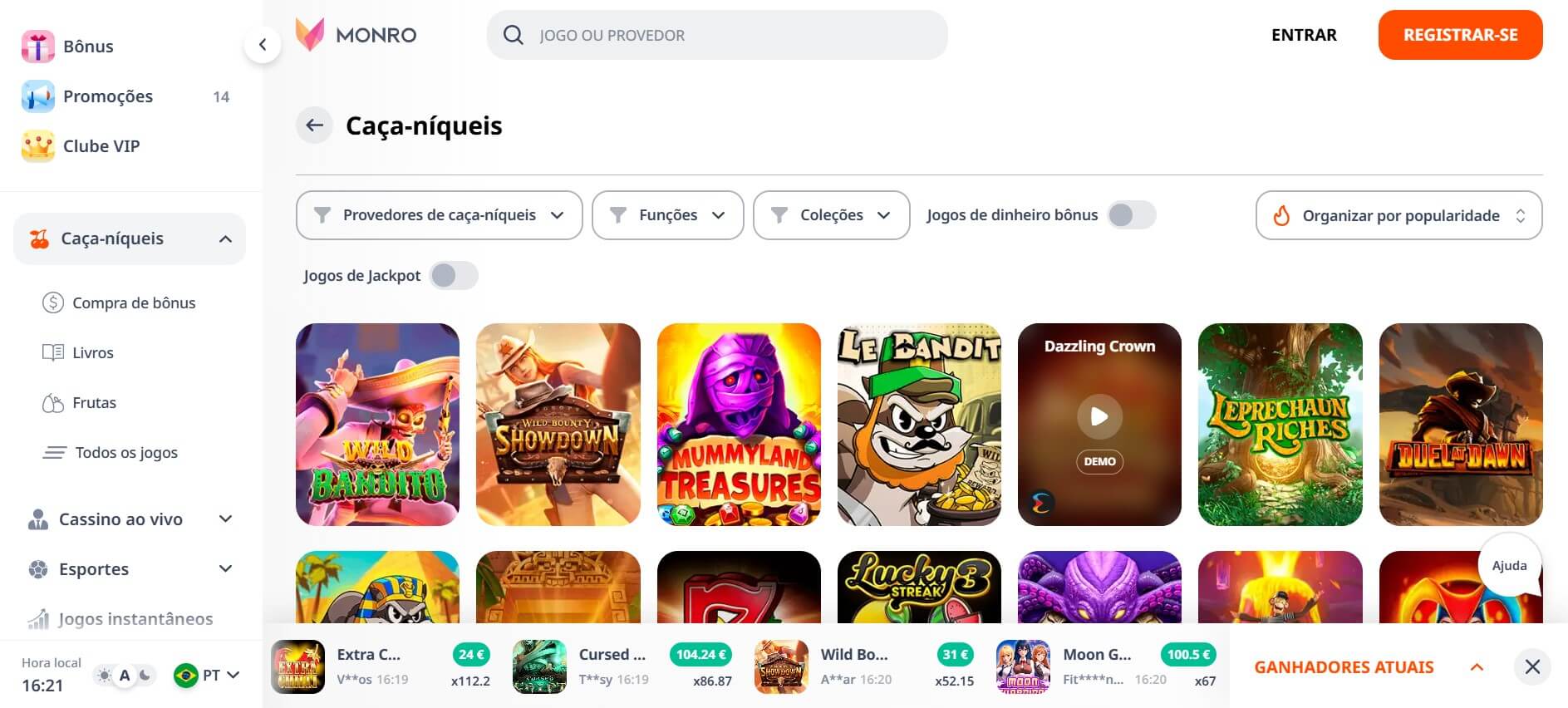 Página Inicial do Monro Casino Portugal