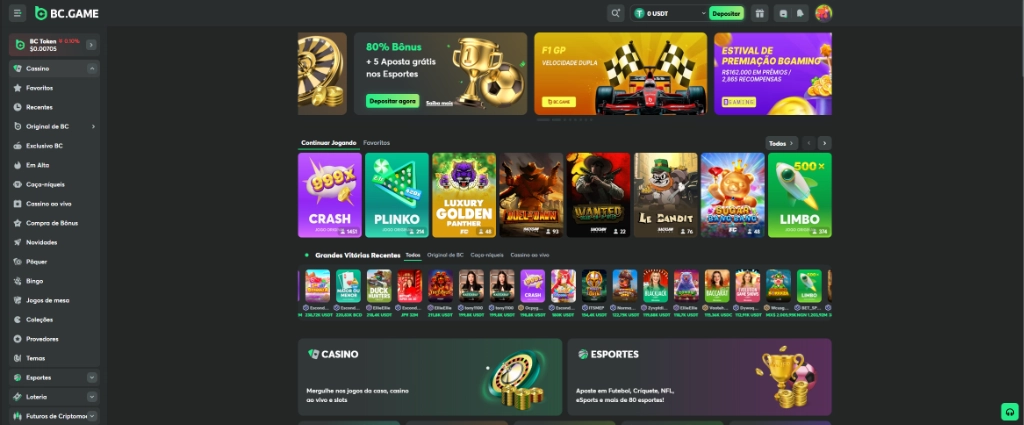 Página inicial da BC.Game