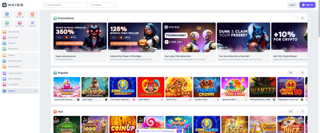 Página incial da Weissbet