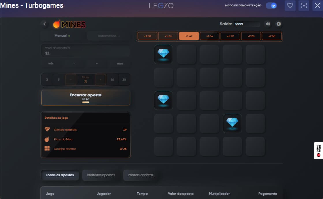 Jogo mines no casino Legzo