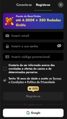 Registo através da aplicação da Oscarspin Casino