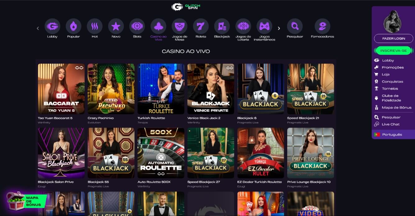 Glitch Spin: Jogos de Casino ao vivo com dealers reais