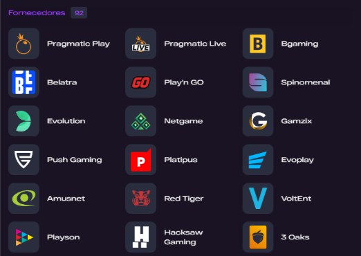 Listagem dos fornecedores de Software do casino Glitch Spin