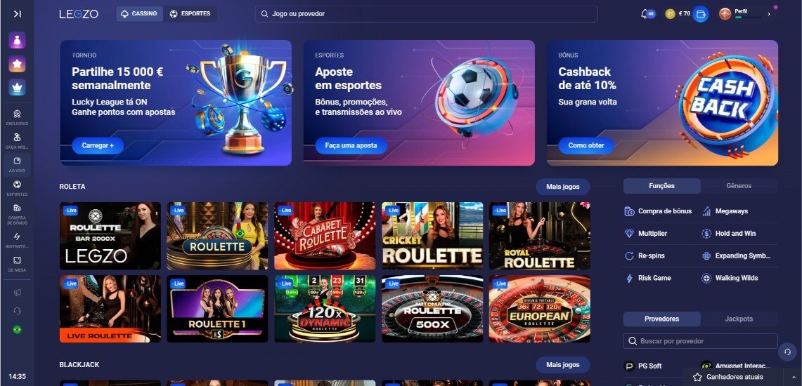 Legzo Casino ao vivo