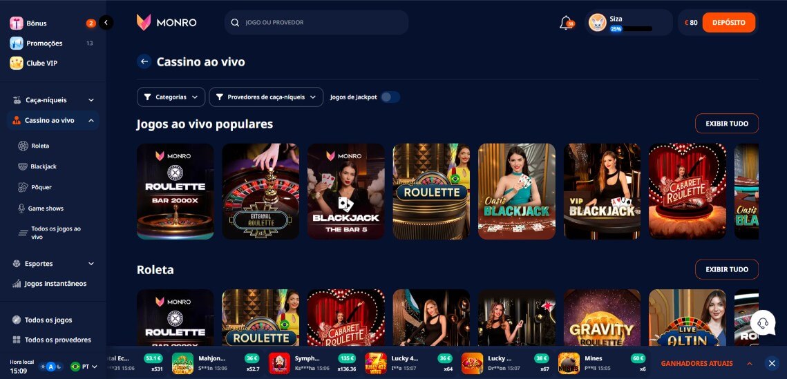 Casino ao vivo: Monro