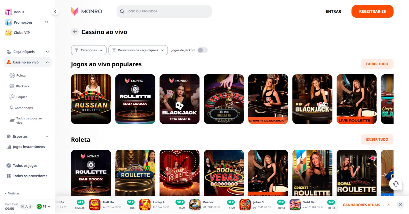 Casino ao vivo no Monro